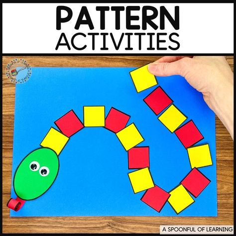 Pattern Activities For Kindergarten, Learning For Kindergarten, Pattern Worksheets For Kindergarten, Shape Activities Kindergarten, Patterning Kindergarten, 3d Shapes Activities, Pattern Practice, Snake Crafts, Preschool Patterns