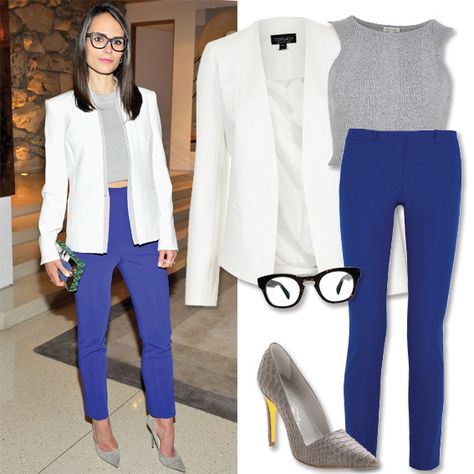 Summer Outfits For Work, Outfits To Wear To Work, Cobalt Blue Pants, Blue Pants Outfit, Celebrity Inspired Outfits, Uniform Outfits, Look Office, Outfits For Work, Giovanna Battaglia