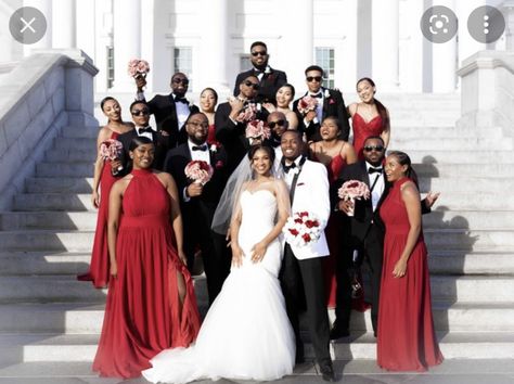 Red Wedding Party, Red Wedding Theme, Wedding Red, Black White Wedding, Black Bridesmaid Dresses, Red Wedding, White Wedding, Dream Wedding, Red White