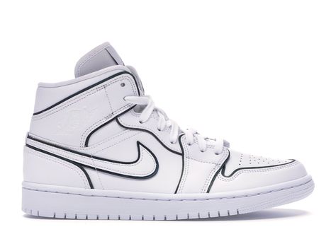 Jordan 1 Mid Iridescent Reflective White, Jordan Outfit Women, Outfits With Jordan 1s Fashion Styles, Air Jordan 1 Women, Jordan 11 Outfit Women, Jordan Sneaker, Nike Elite Socks, Jordan Shoes Girls, White Jordans