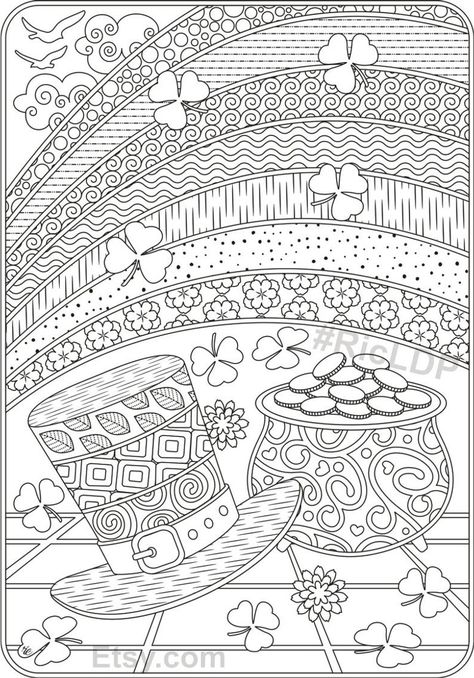 St Patricks Coloring Sheets, March Coloring Pages, Leprechaun Coloring Page, Coloring Doodles, Coloring Pages Flowers, Leprechaun Rainbow, Rainbow Pot Of Gold, Sant Patrick, Cute Heart Drawings