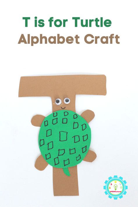 Kids will love this letter in their alphabet crafts because it features everyone's favorite cat, the lion. The T is for turtle alphabet craft is a fun way to transform a boring letter into an exciting animal. T Is For Turtle, Alphabet With Animals, Letter T Crafts, Letter T Activities, Letter Of The Week Activities, Preschool Alphabet Letters, Turtle Activities, Turtle Craft, Preschool Creative Art