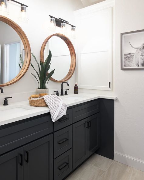 Boys Bathroom Decor, Black Cabinets Bathroom, Bathroom Design Black, Restroom Decor, Bathroom Redesign, Boys Bathroom, Bathroom Remodel Designs, Bathroom Remodel Shower, Town Square