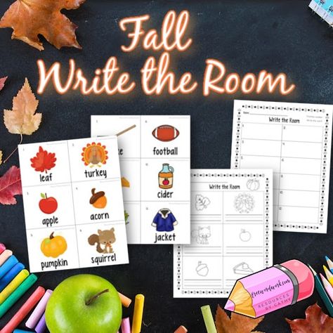 Fall Write the Room Fall Write The Room, Writing Center Preschool, Writing Center Kindergarten, Fall Centers, Fall Writing, Reading Stations, Fall Words, Reading Activity, Write The Room