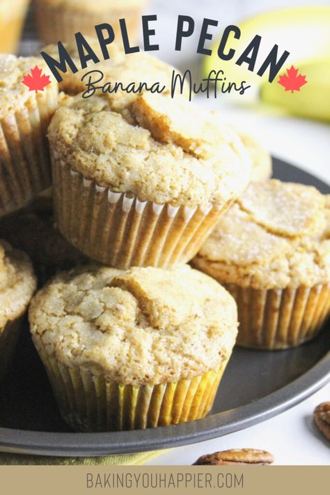 Banana Pecan Muffins, Vegan Muffin, Cinnamon Glaze, Maple Recipes, Pecan Muffins, Vegan Muffins, Overripe Bananas, Maple Pecan, Just Eat It