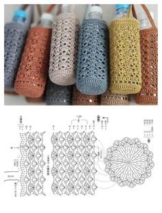 Beginner Haken, Crochet Water Bottle Holder, Crochet Handbags Patterns, Pola Sulam, Kraf Diy, Crochet Diagram, Diy Crochet Projects, Crochet Bag Pattern, Crochet Purses