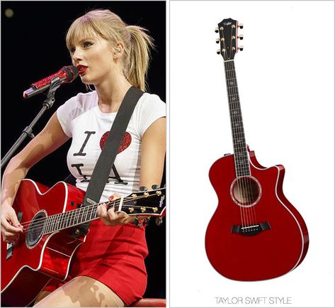 Taylor Swift Guitar, Taylor Swift Costume, Taylor Swift 22, Taylor Guitars, Red Tour, Taylor Swift Music, Taylor Swift Red, Celebrity Look Alike, Celebrity Style Red Carpet