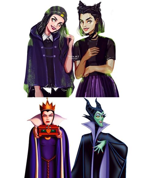 Modern Evil Queen and Maleficent Descendants Genderbend, Tasia M S, Disney Evil Queen, Modern Cartoon, Disney Princess Fan Art, Disney Villain, Popular Cartoons, Queen Art, Disney Day