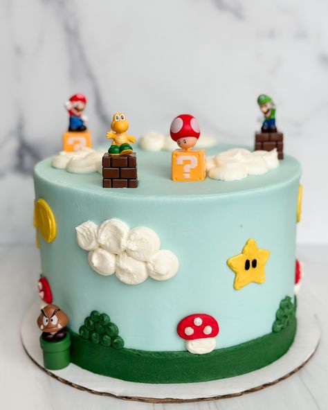 Newest cake on the website: Super Mario! 🍄⭐️ . . . . #hollywoodbakedgoods#EatHBG#seattlewedding#seattlebakery#seattlebaker#seattleeats#bestfoodseattle#seattlefood#seattlecakes#bakery#baking#pnwlife#seattle#bellevue#kirkland#totemlake#customcakes#cakedecorating#supermario Super Mario Smash Cake, Simple Super Mario Birthday Cake, Easy Mario Cakes Birthday, Mario Smash Cake, Birthday Cake Super Mario, Luigi Cake Birthdays, Super Mario Birthday Cake Ideas, Mario 2nd Birthday Party, Mario Birthday Cake Ideas