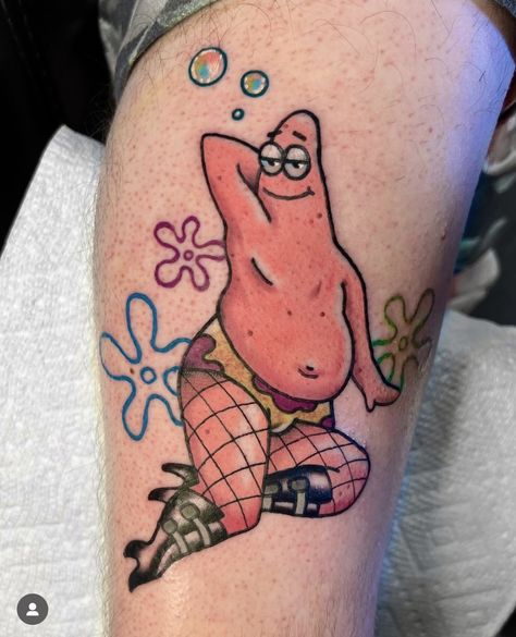 Patrick’s got a new look! ✨ Fishnets, boots, and all the confidence in Bikini Bottom. Who says starfish can’t rock the runway? 😎🖤 
🎨 @earlygravetattoo
📍 240 Queen St. W.
📞 416-581-8888

#PatrickStar #TattooArt  #TattooInspiration #CartoonTattoos #PatrickStarTattoo #SpongeBobTattoo #FunnyTattoo #BootsAndFishnets #TattooIdeas #TattooDesigns #ColorTattoo #TattooArtist #TattooStudio #CartoonInk #PopCultureTattoo #TattooVibes #TattooWork #TattedUp #InkAddict #TattooLove #TattooCollective Spongebob Tattoo, Patrick Star, Funny Tattoos, Cartoon Tattoos, Tattoo Work, Animal Tattoos, Color Tattoo, Tattoo Studio, Starfish