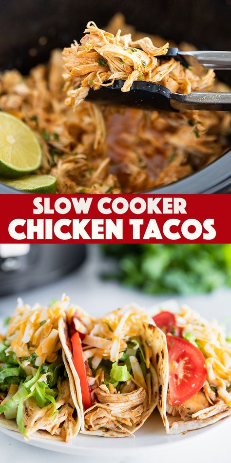 Chicken Tacos Recipe Crock Pot, Chicken Tacos Recipe Shredded, Recipe Shredded Chicken, Crock Pot Chicken Tacos, Crispy Chicken Tacos, Tacos Chicken, Chicken Tacos Recipe, Slow Cooker Chicken Tacos, Shredded Chicken Tacos