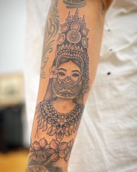 Apsara Crown Tattoo, Cambodian Flower Tattoo, Apsara Tattoo Khmer, Cambodian Tattoo Khmer, Khmer Tattoo Cambodia, Apsara Tattoo, Cambodian Tattoo, Support Tattoo, Khmer Tattoo