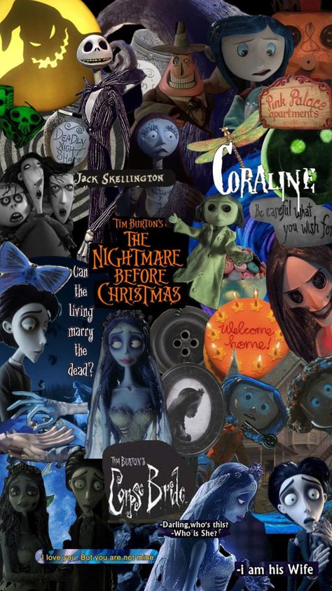 Phone Wallpaper Spooky, Coraline Aesthetic, Nightmare Before Christmas Wallpaper, Tim Burton Characters, Halloween Wallpaper Iphone Backgrounds, Halloween Wallpaper Backgrounds, Halloween Wallpaper Cute, Tim Burton Art, Tim Burton Films