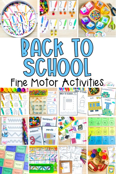 Back to School Fine Motor Activities Back To School Fine Motor, Back To School Lessons, Activities For Back To School, Fine Motor Activities For Kids, Preschool Centers, Preschool Fine Motor, Back To School Crafts, Kindergarten Centers, Fine Motor Skills Activities