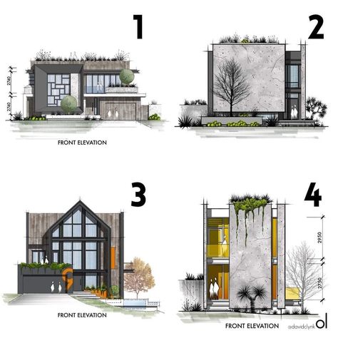 Modern House Elevation Architecture, Architectural Facade Design, Villa Elevation Design, Elevation Designs For House, Facade Design Architecture, Villa Elevation, Elevation Architecture, Sketchbook Architecture, Interior Architecture Sketch