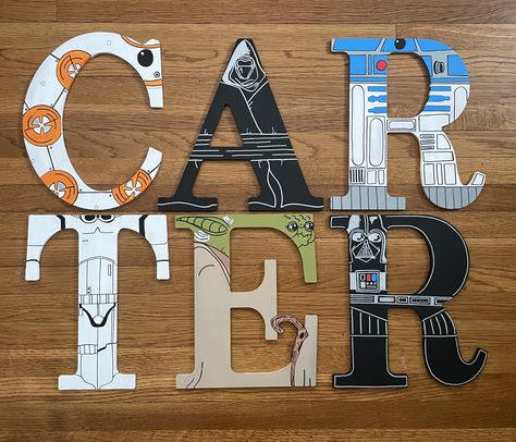 Star Wars Lettering, Star Wars Baby Door Hanger, Star Wars Letters Printable, Star Wars Painted Letters, Star Wars Laser Cut, Baby L, Star Wars Birthday Party, Star Wars Birthday, 8th Birthday