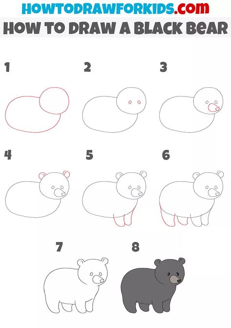 Step By Step Bear Drawing, How To Draw A Grizzly Bear, Easy To Draw Animals Step By Step, Draw Bear Easy, How To Draw A Bear Step By Step, How To Paint A Bear, Cute Bear Drawings Easy, Deer Drawing Easy Step By Step, How To Draw A Bear Easy