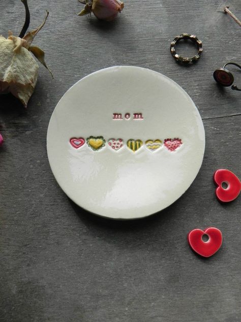 Hearts Jewelry, Ceramic Trinket Dish, Heart Christmas Ornaments, Wedding Ring Dish, Red Letters, Rainbow Hearts, Rustic Ceramics, Best Friend Jewelry, Blue Pottery