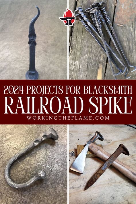 Railroad Spike Projects, Railroad Spikes Ideas, Rail Road Spikes Ideas, Railroad Spike Ideas, Blacksmith Projects That Sell, Blacksmith Projects Ideas, Forged Projects, Forging Tongs, Blacksmith Knife