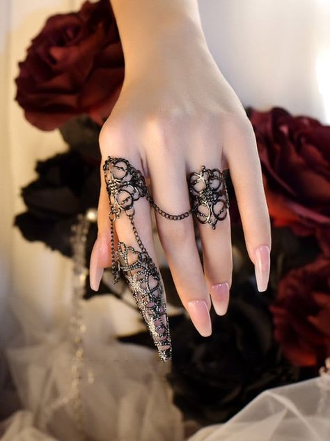 This price is for the ring only, others are not included. Vampire Aesthetic Jewelry, Witch Ring, Gold Chain Ring, Vampire Jewelry, Witch Core, Dark Jewelry, Hand Accessories, Gothic Accessories, Dress Design Sketches