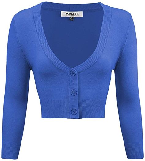 YEMAK Women's Cropped 3/4 Sleeves Cardigan Sweater Vintage Inspired Pinup CO129-VIO-XL at Amazon Women’s Clothing store: Succubus Clothing, Retro Vintage Outfits, Vintage Style Skirts, Cardigan Plus Size, Bolero Cardigan, Bolero Shrug, Perfect Cardigan, Fitted Cardigan, Vintage Inspired Fashion