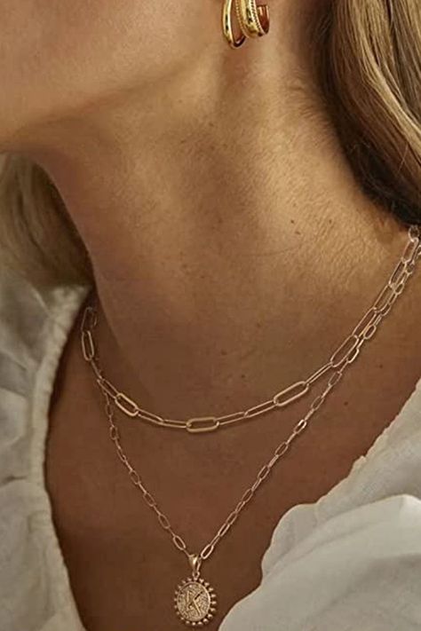 Paperclip Chain Necklace, Double Necklace, Layered Choker Necklace, Snake Pendant, Coin Pendant Necklace, Dainty Gold Necklace, Gold Necklace Women, Gold Necklace Layered, Chain Choker Necklace