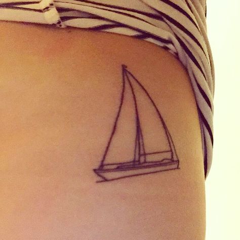 Sailboat tattoo Catamaran Tattoo, Boat Tattoos, Sailing Tattoo, Sailboat Tattoo, Boat Tattoo, Tattoo Fine Line, Tattoos Pictures, Linework Tattoo, Work Tattoo