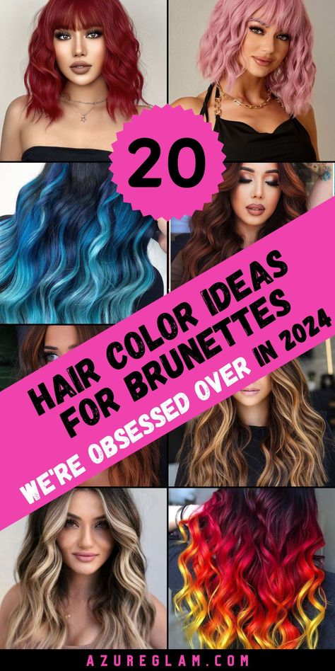 Elevate your style with "20 Hair Color Ideas for Brunettes in 2024." Our expert guide showcases a diverse range of options, from highlights to balayage, perfect for brunettes looking to switch up their look. Whether you prefer short and sassy or long and bold, these hair color ideas offer a world of possibilities. Embrace the autumn and winter vibes or go for a trendy ombre effect—2024 is your year to shine. Dark Rainbow Hair Color Ideas, Fun Bright Hair Color Ideas, Unique Hair Color Combinations, Vivid Color Highlights, Attic Fox Hair Dye, Fashion Hair Color Trends 2024, Colored Balayage Hair, Bright Hair Color Ideas For Brunettes, Vivid Hair Color Ideas Short