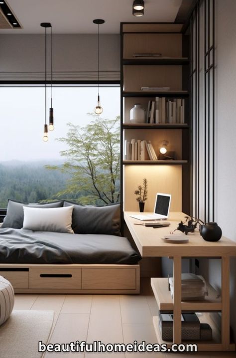 In this post, we will share some of our favorite Japandi small bedroom design ideas. We’ll also share some of our top tips to get the Japandi style in your small bedroom. What is Japandi Style? Japandi design is a harmonious blend of Japanese minimalism and Scandinavian functionality. This style is characterized by simplicity, natural... Japandi Bedroom Office, Modern Japanese Apartment, Japandi Small Bedroom, Japanese Small Apartment, Modern Small Bedroom Ideas, Japanese Style Apartment, Small Bedroom Design Ideas, Japanese Inspired Bedroom, Tokyo Apartment