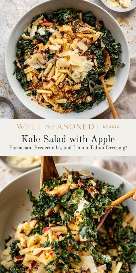 Kale Salad With Bacon, Almond Salad Recipe, Kale Breakfast Salad, Citrus Kale Salad, Simple Fall Salad, Salad With Apples And Pecans, Crunchy Kale Salad, Kale Salad With Apples, Fall Salad Recipes