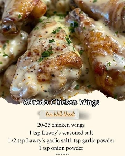 ina garten | Alfredo Chicken Wings | Facebook Alfredo Chicken, Weekend Dinner, Football Party Food, Crispy Fried Chicken, Alfredo Recipe, Chicken Wing, Protein Shake Recipes, Seasoned Salt, Chicken Alfredo