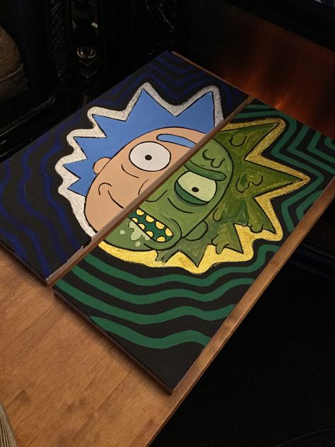 Canvas Painting Ideas Rick And Morty, Rick And Morty Art Ideas, High Rick And Morty Paintings, Rick And Morty Bedroom Ideas, Rick And Morty Diy Gift Ideas, Easy Rick And Morty Painting, Rick And Morty Paintings, Morty Canvas Painting, Diy Rick And Morty