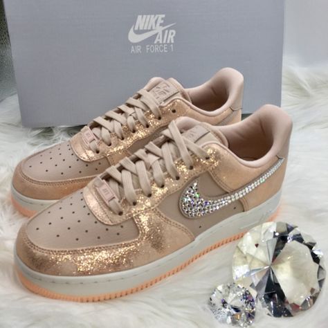 Nike Shoes Price, Nike Company, Rose Gold Quince, Rose Gold Nikes, Bling Nike Shoes, Swarovski Nike, Womens Casual Shoes, Rose Gold Shoes, New Nike Air Force