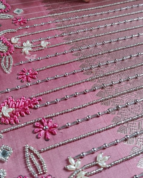 Aari Work Silver Designs, Silver Zardosi Work Blouse, New Hand Work Designs, Pot Neck Blouse Designs, Embroidered Crafts, Trending Blouse, Embroidered Accessories, Wonder Of The World, Hand Work Design