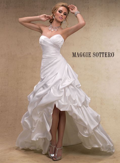 Available through Eva's on LaGrange Call (708)460-2200 #EvasBridal Wedding Dress Short Front Long Back, Ruffles Wedding Dress, Monday Christmas, Taffeta Wedding Dress, Wedding Dresses Taffeta, Wedding Dresses High Low, Maggie Sottero Wedding Dresses, Ruffle Wedding Dress, Wedding Dresses 2014