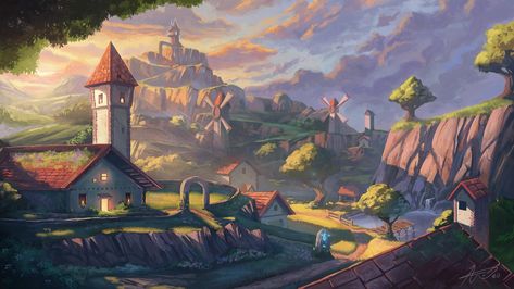 Kakariko Village, Botw Zelda, Zelda Art, Legend Of Zelda Breath, Zelda Breath, Landscape Artist, Breath Of The Wild, Original Wallpaper, Environment Concept Art