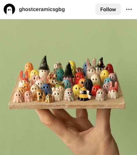 Air Dry Clay Creatures, Air Clay Gifts, Tiny Ceramics Ideas, Mini Ceramic Ideas, Mini Clay Ideas, Product Moodboard, Ceramic Characters, Ghost Sculpture, Small Ceramics