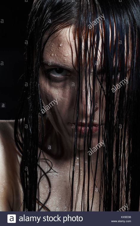 serious angry woman with wet black hair looking at camera Stock Photo - Alamy Angry Photoshoot, Wet Black Hair, Angry Woman, Angry Women, Angry Girl, Long Black Hair, Art Poses, Female Poses, Hair Looks