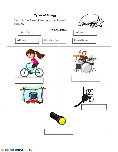 Types of Energy - Interactive worksheet Forms Of Energy Activities 1st Grade, Types Of Energy Worksheet, Forms Of Energy Worksheet, Forms Of Energy Activities, Cooperative Learning Groups, Energy Pictures, Forms Of Energy, Types Of Energy, What Is Energy