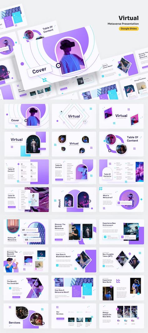 Metaverse Google Slides Presentation Template - Total: 120 slides (light & dark) Futuristic Slide Design, Google Slides Presentation, Slide Presentation, Slides Presentation, Presentation Slides Templates, Presentation Template, Google Slides, Presentation Templates, Light In The Dark