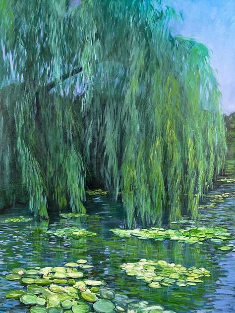 Weeping Willow Tree Painting, Willow Tree Painting, Willow Trees, Weeping Willow Tree, Weeping Willow, Willow Tree, Water Lilies, Tree Painting, Royalty Free Photos