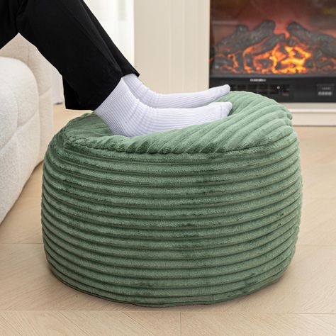 PRICES MAY VARY. 【Extremely Comforatable Pouf Ottoman Cover】This pouf ottoman cover adopts plush fiber with thick backing,fluffy and durable, holds its shape perfectly,gives a softest feeling for your feet with our fluffy ottoman foot rest. 【Pouf with Filler】Stuffed pouf ottoman ships to you with PP Cotton Pouf Filler. You don't have to think about what to stuff with, also save your money on stuffing. Just put the PP cotton Pouf Filler into the cover. This pouf filling comes in an inner liner, s Fluffy Ottoman, Ottoman Poof, Ottoman Round, Green Ottoman, Pouf Footstool, Table Kids, Cushion Storage, Stool Ottoman, Room Green