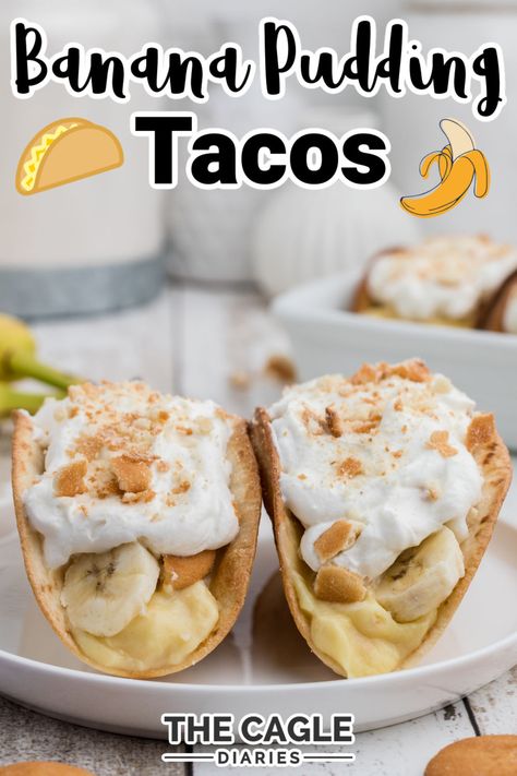 Banana Pudding Tacos, Recipe For Banana Pudding, Breakfast Dessert Recipes, Southern Recipes Desserts, Banana Pudding Desserts, Dessert Taco, Taco Shell, Homemade Banana Pudding, Homemade Pudding