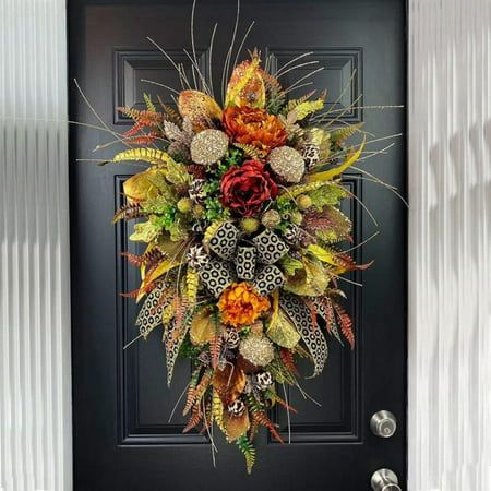 Fall Floral Decor, Fruit Wreath, Fall Swags, Traditional Wreath, Wooden Wreaths, Door Wreaths Fall, Floral Swag, Year Round Wreath, Artificial Wreath