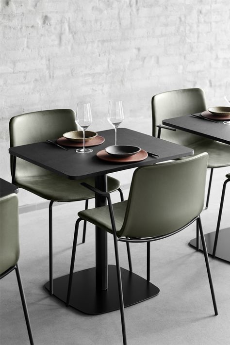 Nordic restaurant design | sleek mid-green Pato chairs designed for Fredericia | New Nordic design | Danish furniture #fredericiafurniture #newnordic #danishdesign #minimalist Trendy Restaurant, Minimalist Restaurant, Restaurant Designs, Nordic Restaurant, Restaurants In Paris, Cafe Furniture, 카페 인테리어 디자인, Danish Furniture, Restaurant Tables