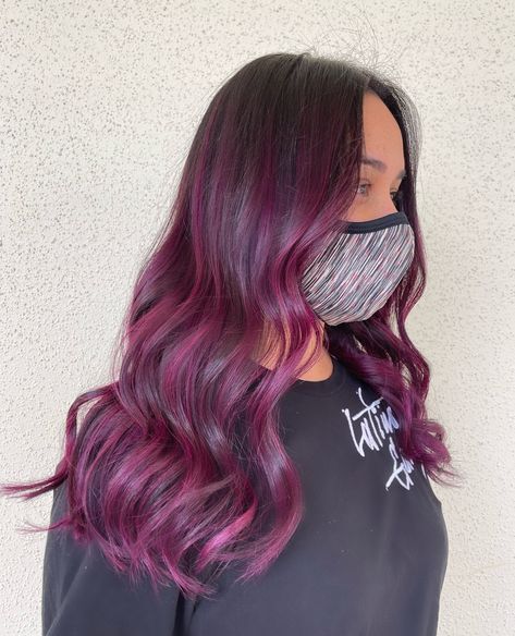 Natural Hair Highlights, Hair Aesthetics, Purple Balayage, Dark Hair With Highlights, Copper Hair Color, Mixed Hair, Hair Color Techniques, Hair Color Purple, Pretty Hair Color