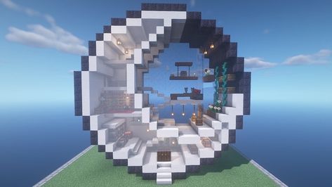 Minecraft Moon House Blueprint, Cresent Moon Minecraft Build, Minecraft Crescent Moon House, Moon Minecraft House, Space Themed Minecraft Builds, Minecraft Moon Build, Moon House Minecraft, Minecraft Moon House, Moon Minecraft