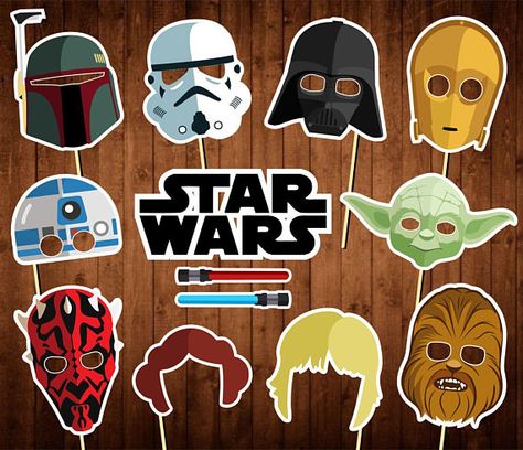 Star Wars photo booth props | CatchMyParty.com Star Wars Photo Booth, Star Wars Party Printables, Darth Vader Party, Star Wars Party Decorations, Star Wars Printables, Imprimibles Paw Patrol, Star Wars Theme Party, Props Free, Photobooth Template