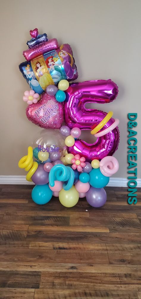 Princess Birthday Balloon Decor, Disney Princess Balloon Bouquet, Princess Balloon Bouquet, Princess Balloon, 3rd Birthday Party For Girls, Princess Balloons, Twin Birthday Parties, Disney Princess Birthday Party, Princess Birthday Cake