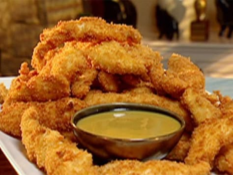 Get Tony's Chicken Tenders with Honey Mustard Sauce Recipe from Food Network Honey Mustard Sauce Recipe, Mustard Sauce Recipe, Homemade Honey Mustard, Fried Chicken Tenders, Honey Mustard Sauce, Chicken Tender Recipes, Mustard Sauce, Chicken Fingers, Poultry Recipes